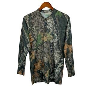 Cabelas Base Layer Long Sleeve Shirt Green Camo X-Static Top USA Men's M